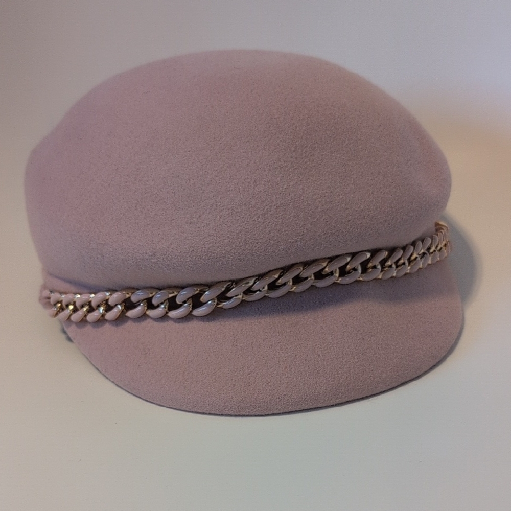 Nine West Pink Wool Cap with Chain Accent